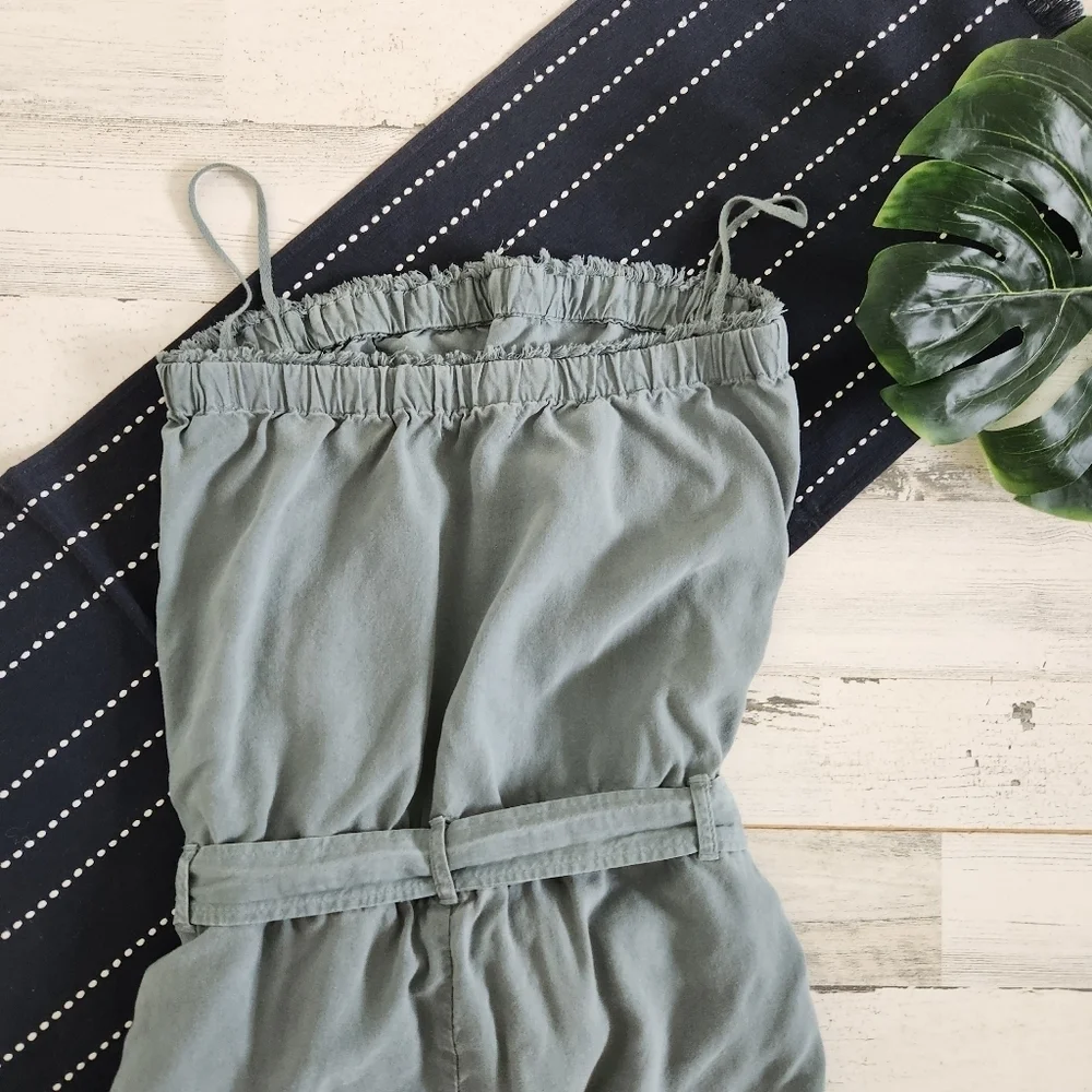 Bella Dahl Tencel Raw Edge Cropped Jumpsuit Green Size Small